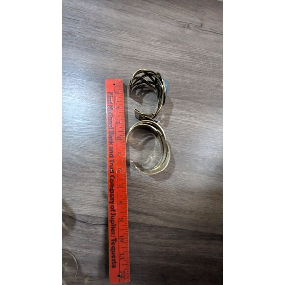 Vintage Boho Cuff Bracelet Set Gold & Turquoise Stone Design Statement Jewelry - Picture 5 of 5